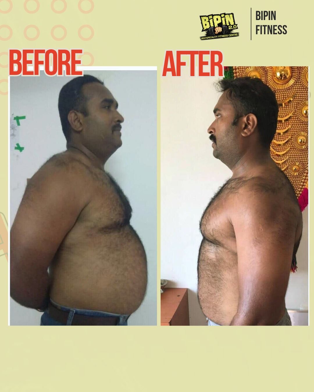Before and after photo of Client 09, a Bipin Fitness member who lost Visible Fat Loss in Progress tracked