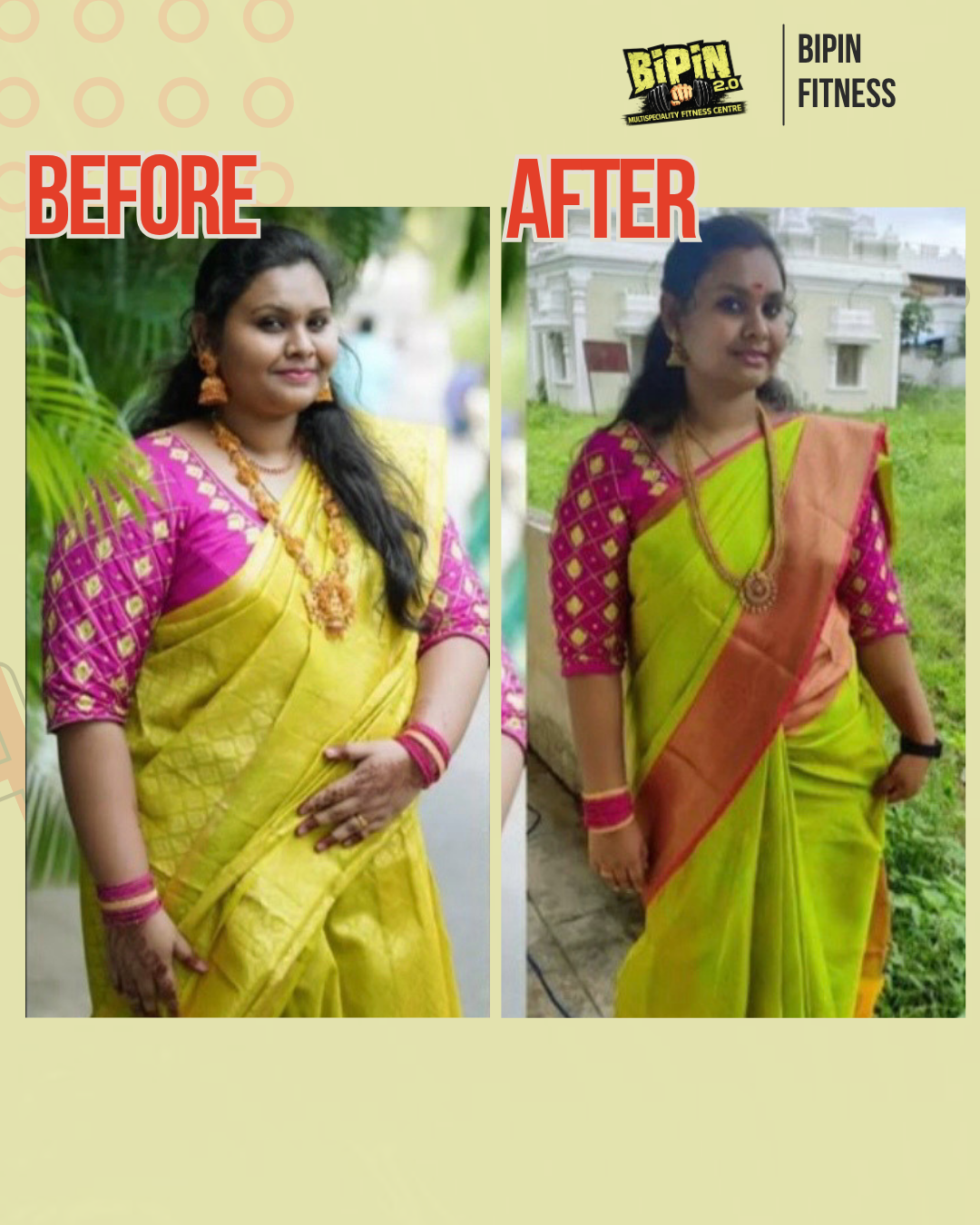 Before and after photo of Client 15, a Bipin Fitness member who lost Visible Fat Loss in Progress tracked