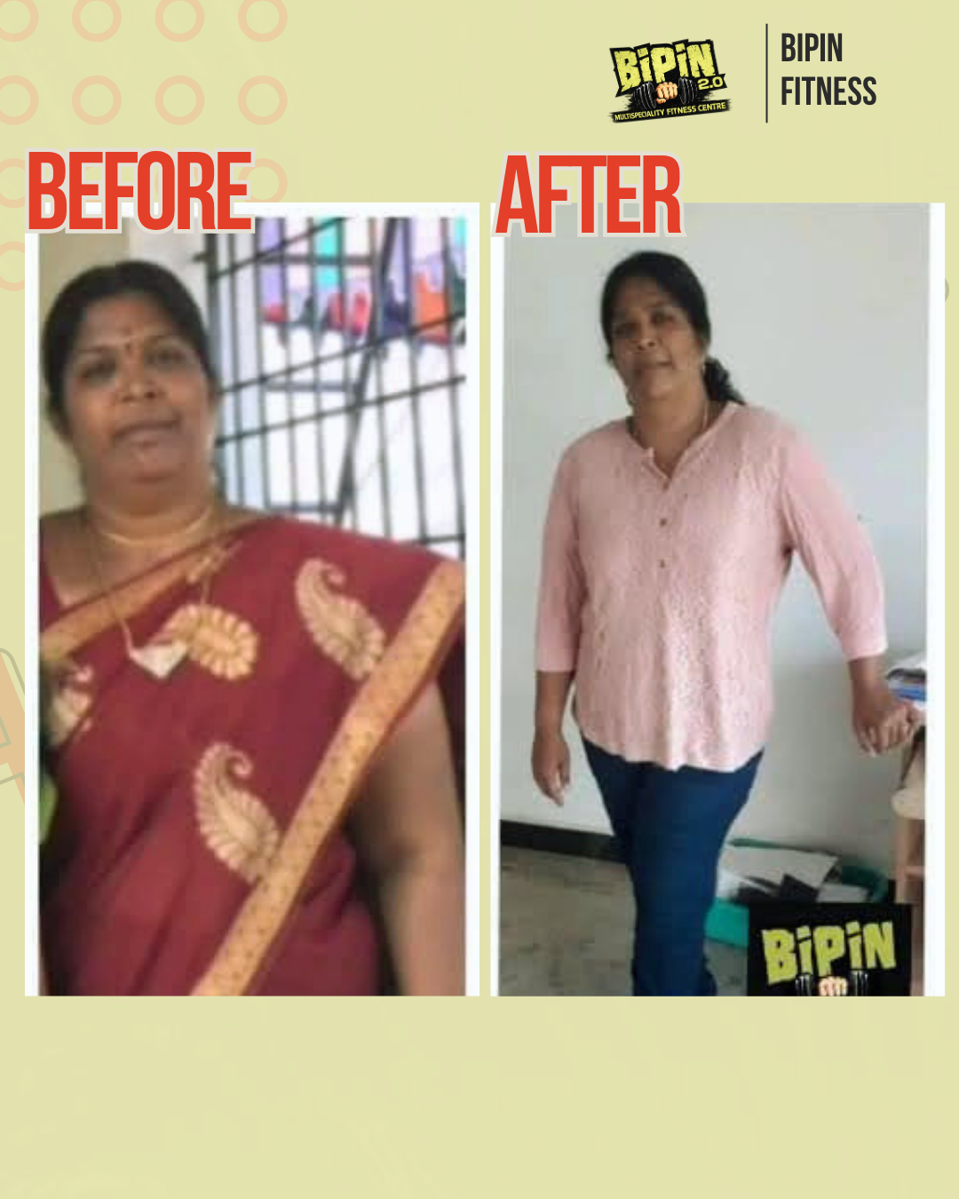 Before and after photo of Client 12, a Bipin Fitness member who lost Visible Fat Loss in Progress tracked