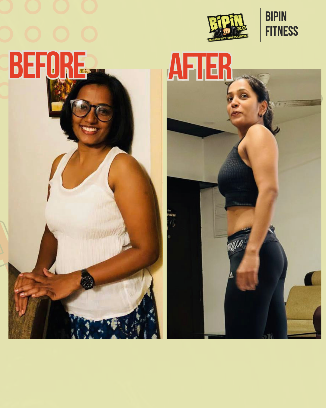 Before and after photo of Client 17, a Bipin Fitness member who lost Visible Fat Loss in Progress tracked