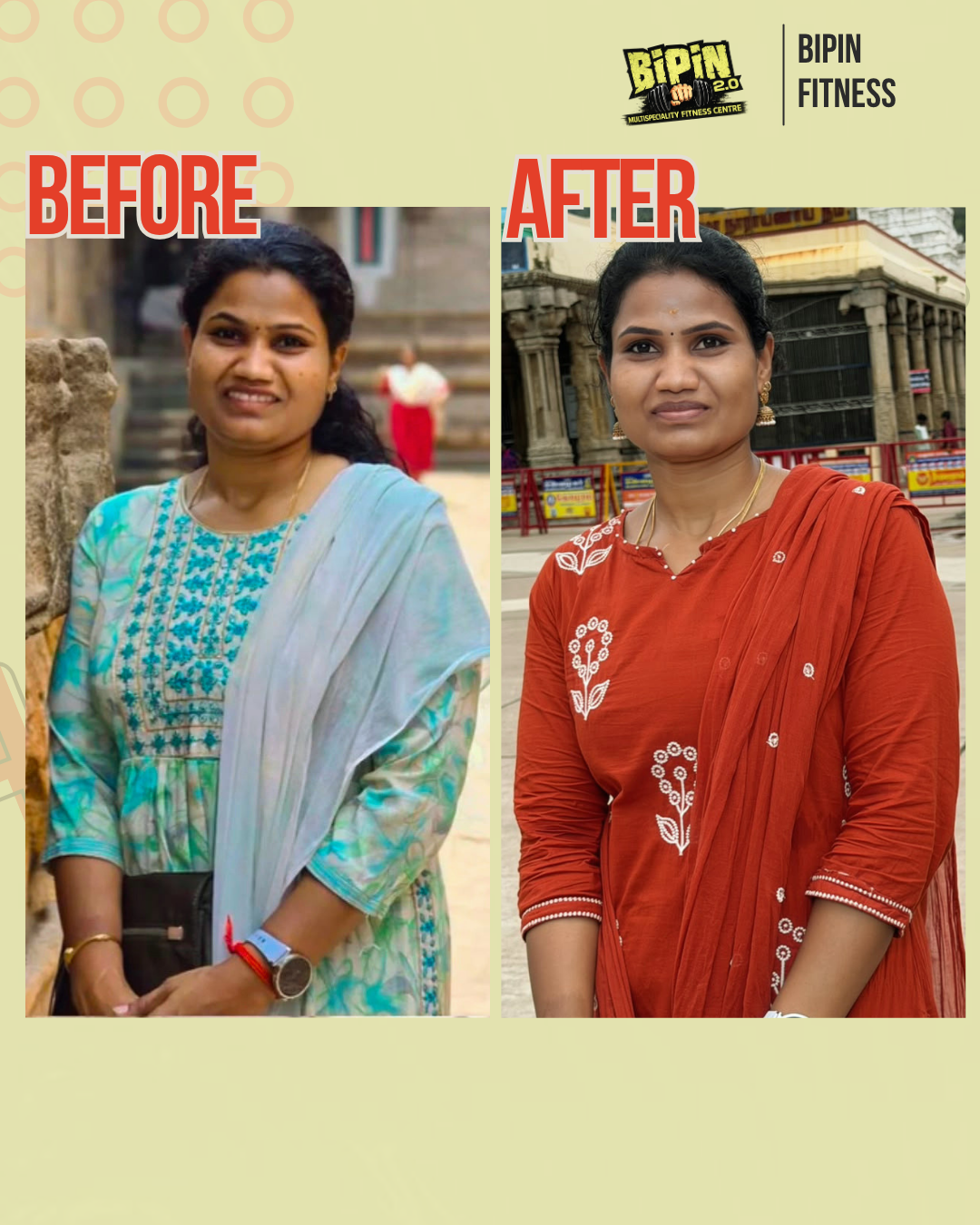 Before and after photo of Client 16, a Bipin Fitness member who lost Toned Physique in Progress tracked