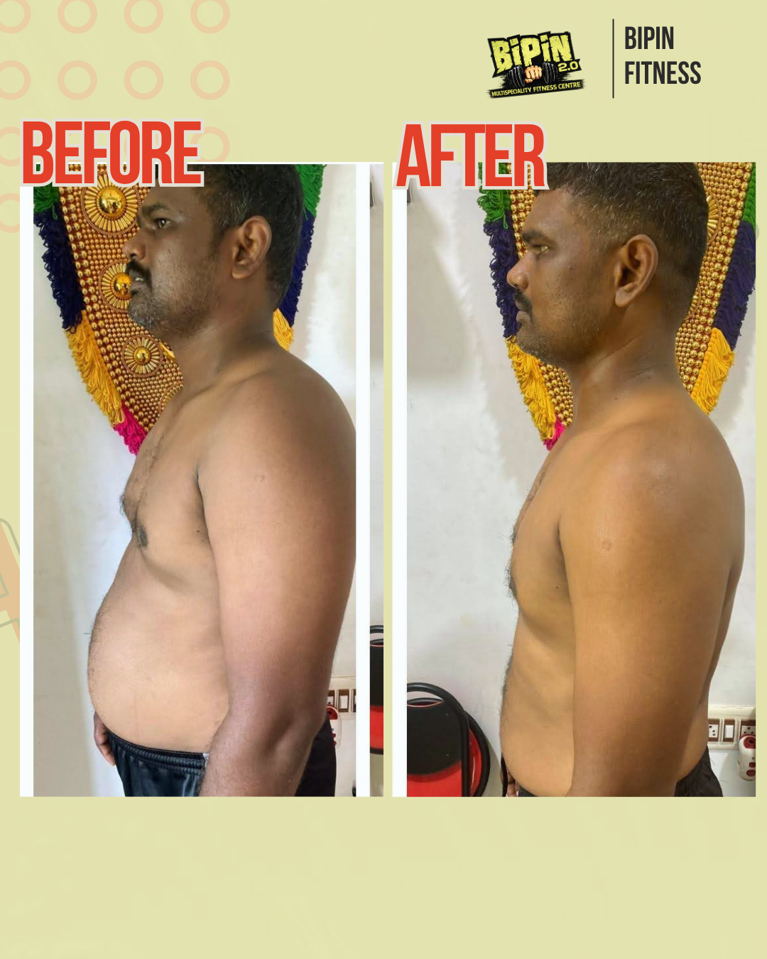 Before and after photo of Client 08, a Bipin Fitness member who lost Visible Fat Loss in Progress tracked